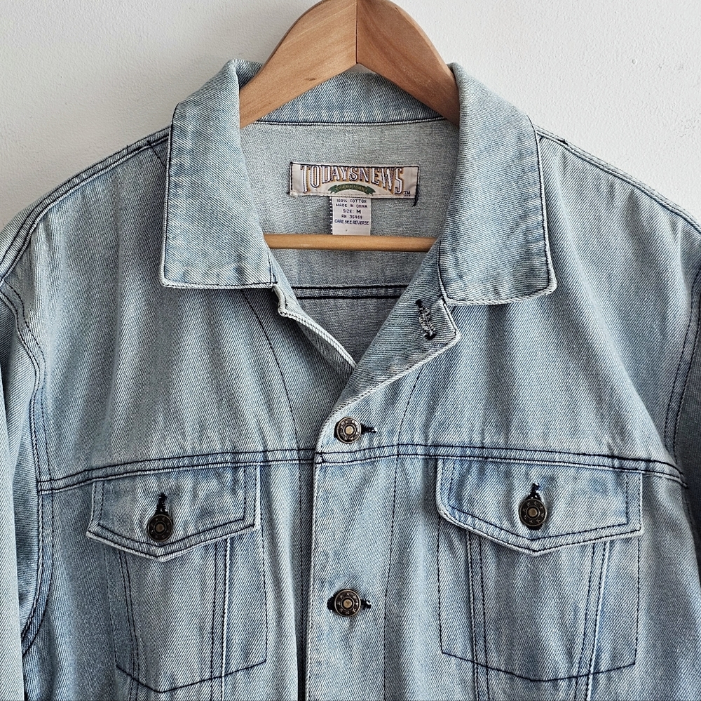 Vintage Western Sequin Coyote Moon Art Denim Jacket Desert Cactus Statement M - Picture 5 of 16